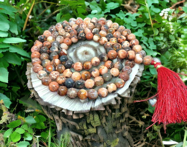 Divinity Crystals Fire Agate Jaap Mala Collection for Men and Women - Natural Pure 8 mm Beads for Yoga, Reiki, Meditation, Feng Shui