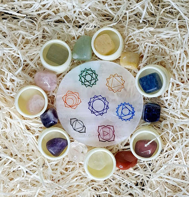 7 Chakra Healing Stone Set with Chakra Selenite Charging Disc - AAA Grade Meditation & Healing Kit