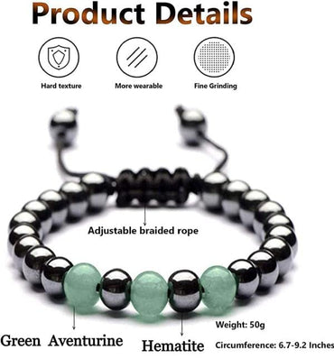 Hematite Green Aventurine Bracelet - 8mm Beads for Reiki Chakra Healing, Yoga, and Meditation - Unisex Certified Good Luck Crystal Bracelet