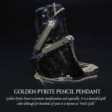 Divinity Crystals Pyrite Pencil Locket Pendant with Chain for Will Power, Manifestation, and Financial Abundance