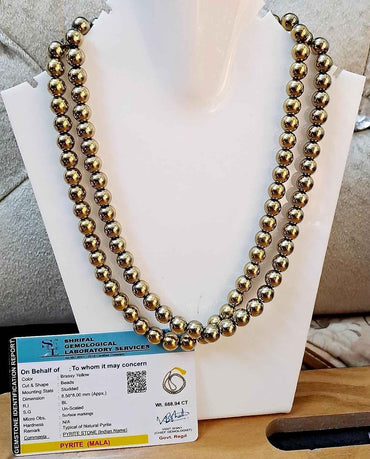 Divinity Crystals Golden Pyrite Jaap Mala 108 Beads for Prosperity, Wealth, Willpower, and Financial Abundance with Palo Santo and California White Sage Smudge Stick