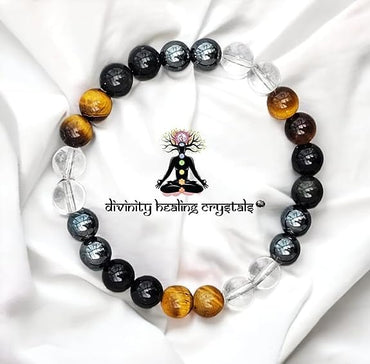 Ultimate Protection Natural Crystal Healing Bracelet - Certified 8 mm Beads for Negative Energy Protection and Good Luck, Unisex Beaded Meditation Accessory