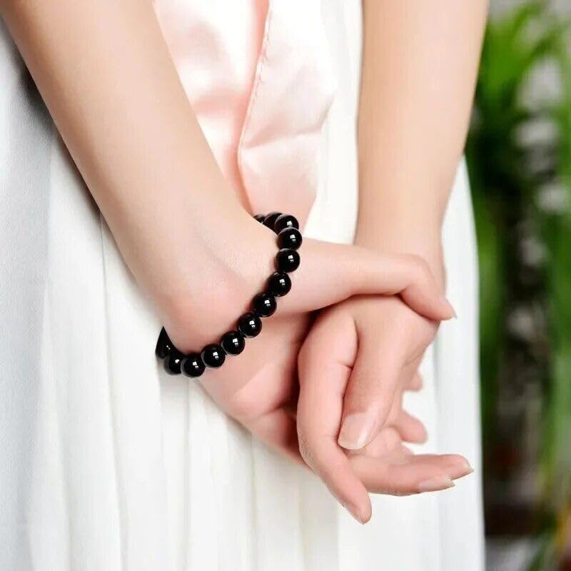Divinity Crystals Black Obsidian Gemstone Bracelet for Reiki Healing and Chakra Balance - 8mm Round Beads