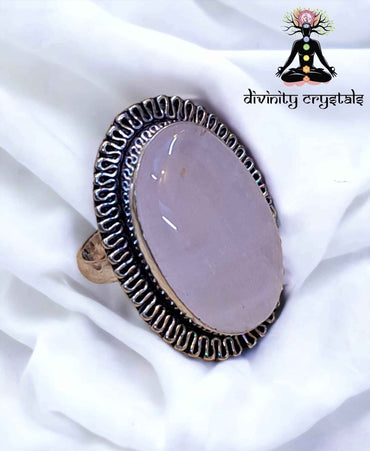 Divinity Certified Rose Quartz Crystal Ring - Abundance, Prosperity, Self Love, Wealth & Protection
