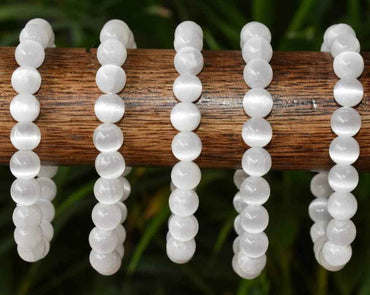 Selenite Healing Bracelet 8mm AAA Super Quality Round Beaded Natural Selenite Stone Bracelet for Yoga Meditation