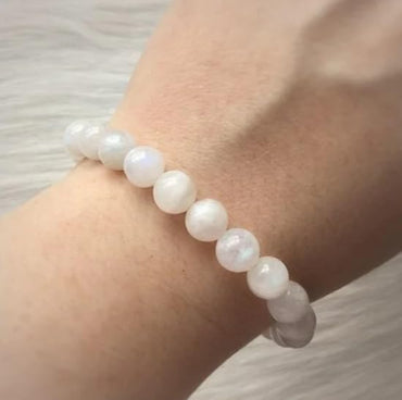 Divinity Crystals Moonstone Gemstone Bracelet - Natural White Semi Precious 8mm Beads for Reiki Healing, Crystal Healing, and Chakra Balance
