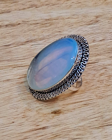 Divinity Opalite Crystal Ring - Certified Adjustable Healing Ring for Improved Communication and Meditation