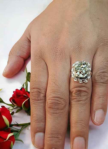 Divinity Crystals Natural Certified Pyrite Crystal Adjustable Ring Geode Cluster for Men and Women