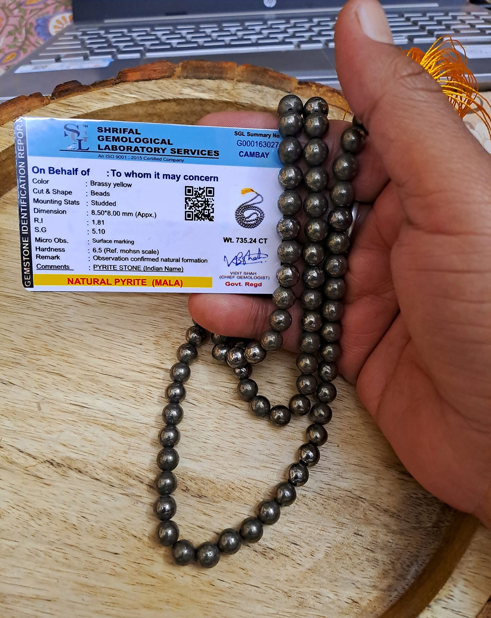 Divinity Crystals Jaap Mala Collection for Men and Women - Natural Pure 8mm Beads for Yoga, Reiki, Meditation & Feng Shui with Natural Pyrite Mala
