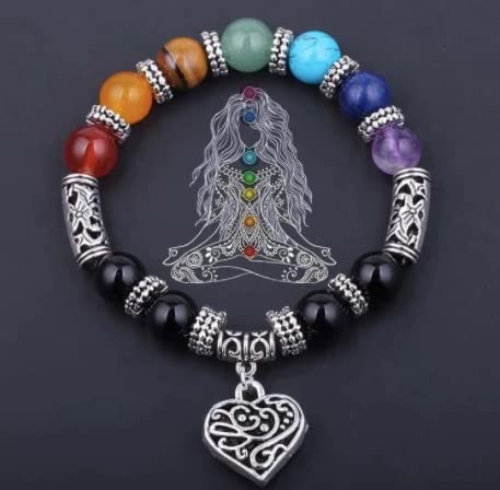 Divinity Crystals 7 Chakra Heart Bracelet - Natural 8 mm Crystal Bracelet for Good Luck, Love, Abundance, Healing, and Meditation for Men and Women