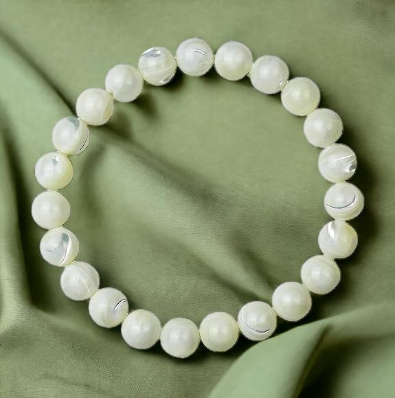 Divinity Mother of Pearl Bracelet - 8 mm Certified Unisex Nacre Bracelet for Prosperity and Abundance