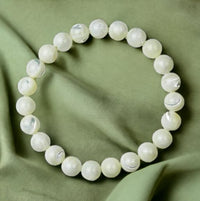 Divinity Mother of Pearl Bracelet - 8 mm Certified Unisex Nacre Bracelet for Prosperity and Abundance