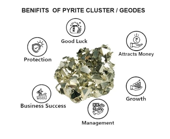 Pyrite Stone Cluster for Manifesting Financial Abundance with Selenite Bowl and White Sage Leaves