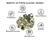 Pyrite Stone Cluster for Manifesting Financial Abundance with Selenite Bowl and White Sage Leaves