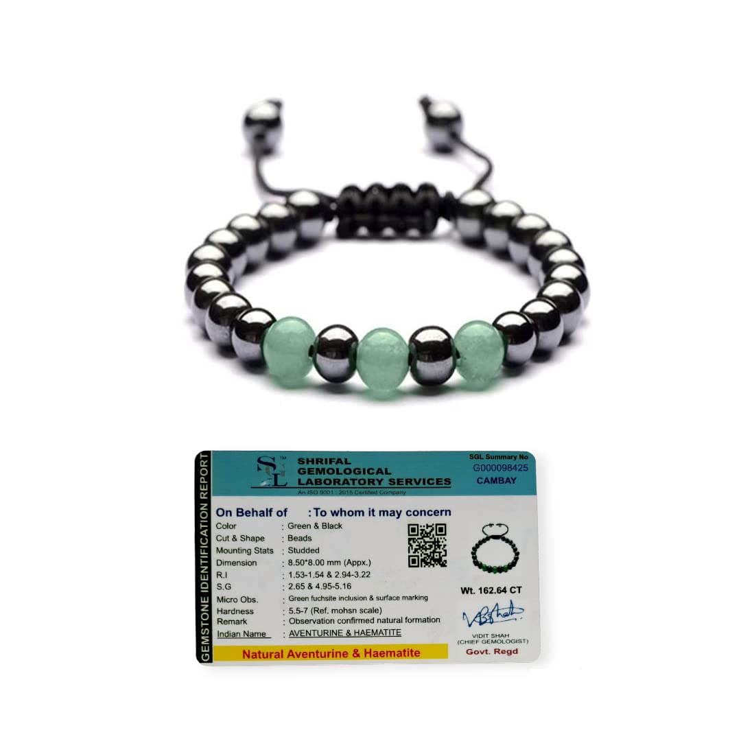 Hematite Green Aventurine Bracelet - 8mm Beads for Reiki Chakra Healing, Yoga, and Meditation - Unisex Certified Good Luck Crystal Bracelet Default Title