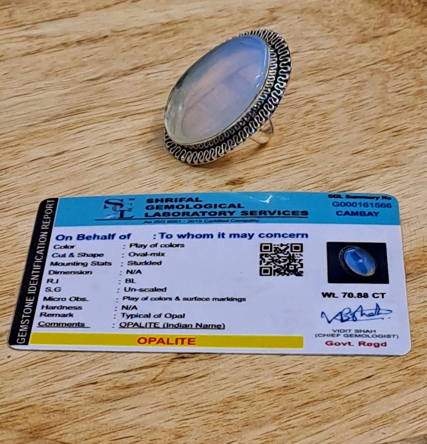 Divinity Opalite Crystal Ring - Certified Adjustable Healing Ring for Improved Communication and Meditation
