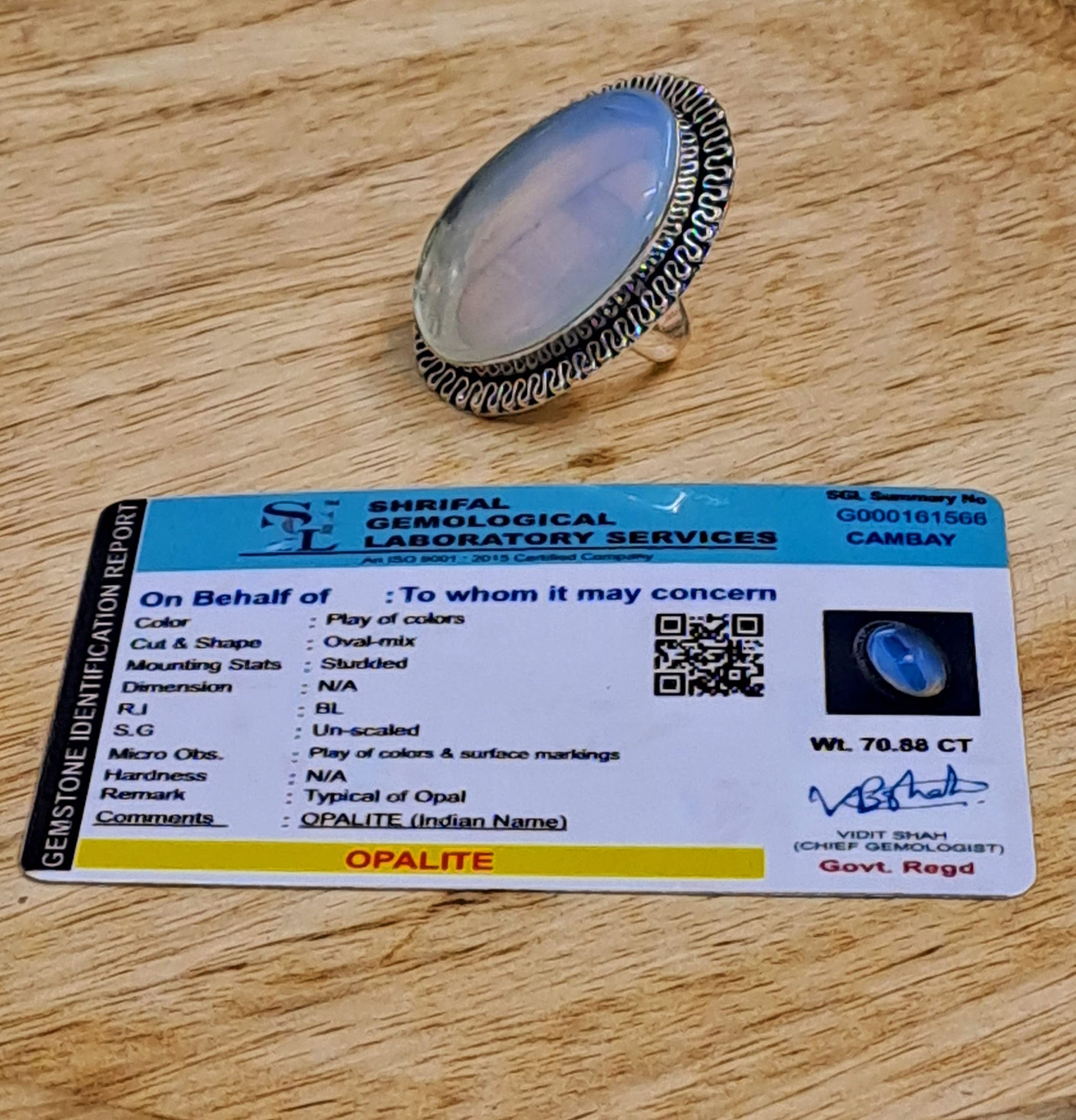 Divinity Opalite Crystal Ring - Certified Adjustable Healing Ring for Improved Communication and Meditation