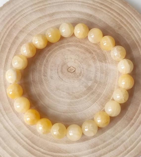 Divinity Crystals Yellow Calcite Bracelet - Natural Semi Precious Gemstone 8mm Beads for Reiki Healing and Chakra Balance