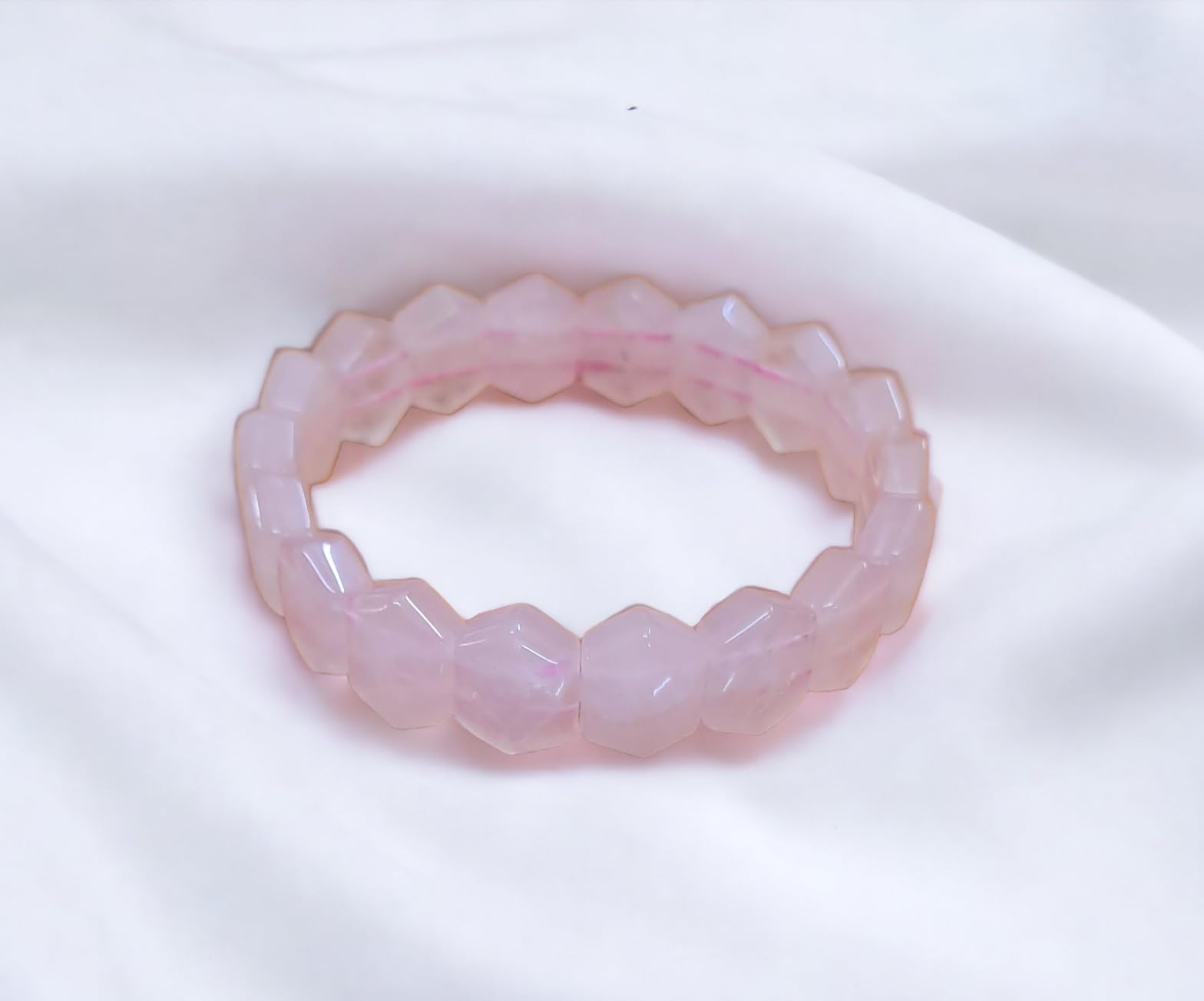 Divinity Crystals Natural Rose Quartz Bracelet - 10 mm Faceted Pure Flat Beads for Good Luck, Love, Abundance, Healing and Meditation