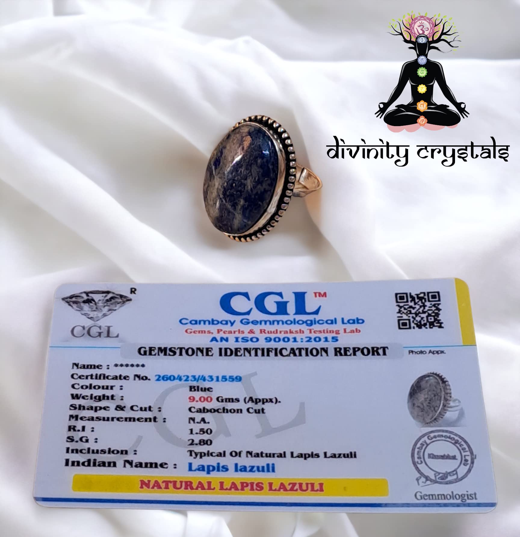 Divinity Certified Lapis Lazuli Adjustable Ring for Higher Mind Activation and Enhanced Communication