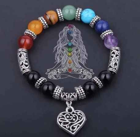 Divinity Crystals 7 Chakra Heart Bracelet - Natural 8 mm Crystal Bracelet for Good Luck, Love, Abundance, Healing, and Meditation for Men and Women
