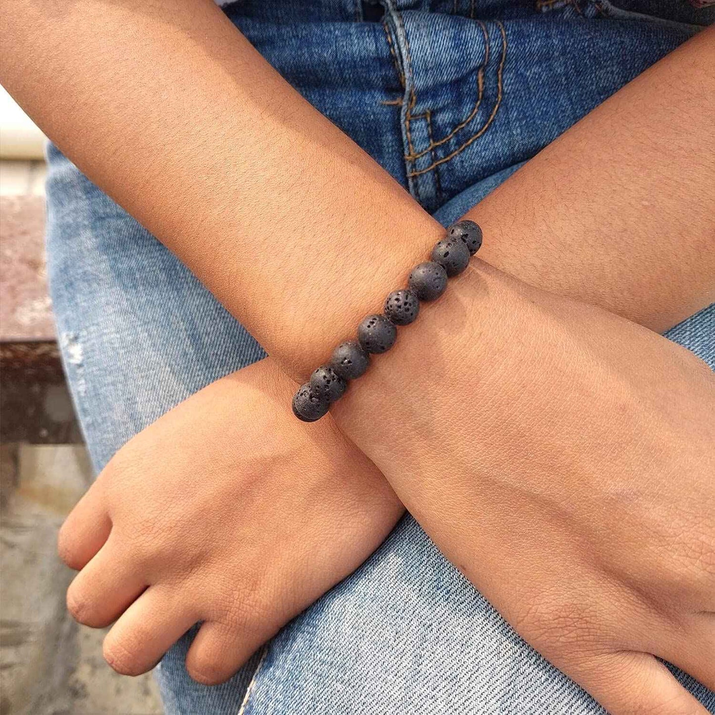 Divinity Crystals Lava Stone Diffuser Bracelet for Natural Healing - AAA Grade Gemstone Stretchable Bracelet for Yoga, Reiki, Meditation, and Feng Shui