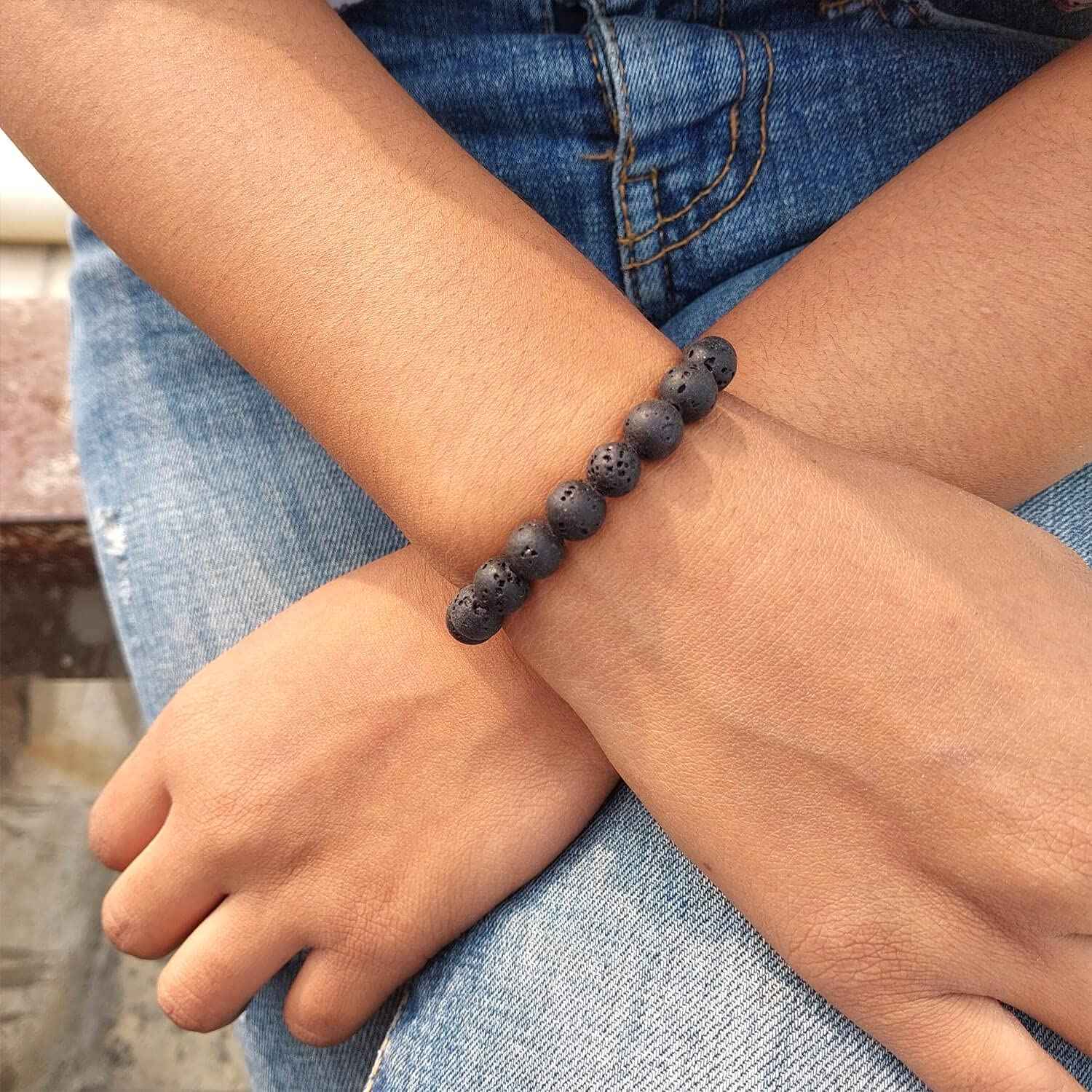 Divinity Crystals Lava Stone Diffuser Bracelet for Natural Healing - AAA Grade Gemstone Stretchable Bracelet for Yoga, Reiki, Meditation, and Feng Shui