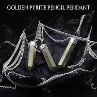 Divinity Crystals Pyrite Pencil Locket Pendant with Chain for Will Power, Manifestation, and Financial Abundance