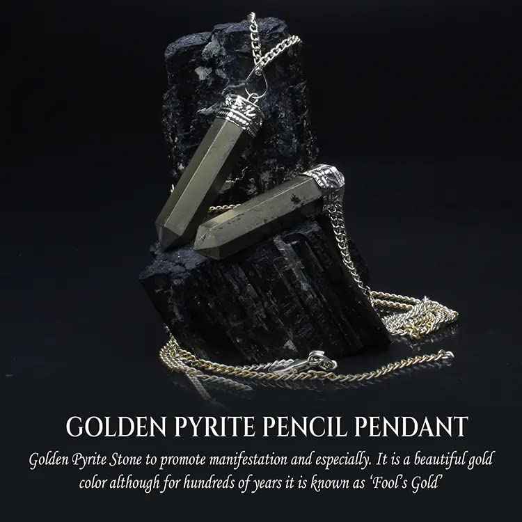 Divinity Crystals Pyrite Pencil Locket Pendant with Chain for Will Power, Manifestation, and Financial Abundance