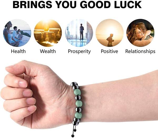 Hematite Green Aventurine Bracelet - 8mm Beads for Reiki Chakra Healing, Yoga, and Meditation - Unisex Certified Good Luck Crystal Bracelet