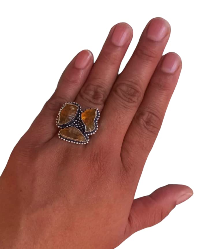 Certified Original Raw Citrine Money Stone Ring for Wealth and Abundance