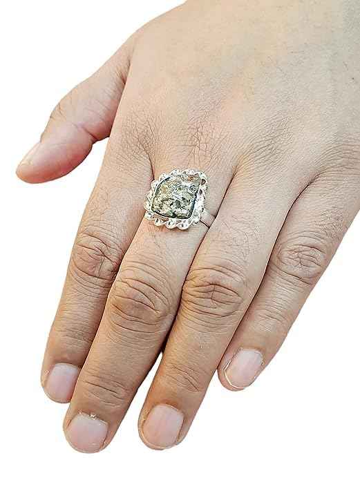 Divinity Crystals Natural Certified Pyrite Crystal Adjustable Ring Geode Cluster for Men and Women