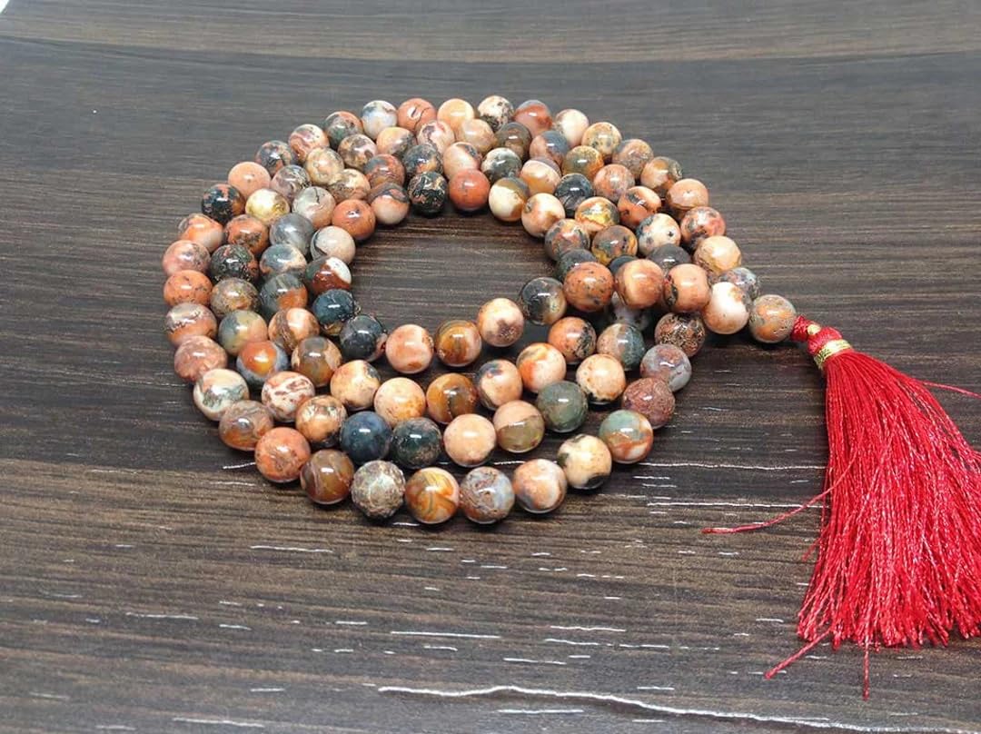 Divinity Crystals Fire Agate Jaap Mala Collection for Men and Women - Natural Pure 8 mm Beads for Yoga, Reiki, Meditation, Feng Shui