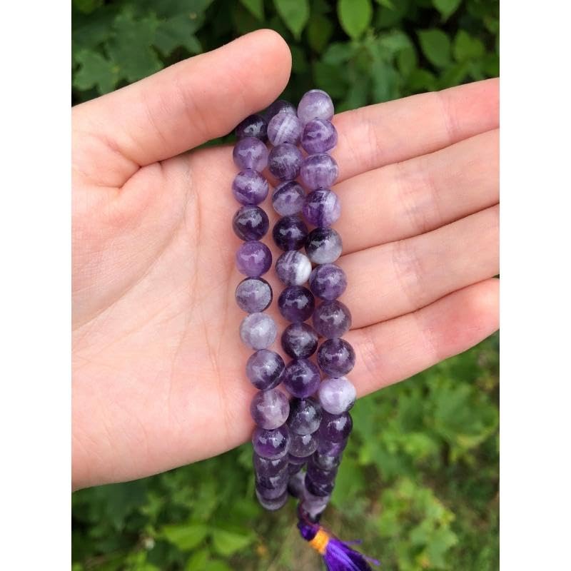 Divinity Crystals Jaap Mala Natural Amethyst Beads Collection - Certified 8 mm Beads for Men and Women Yoga Reiki Meditation Feng Shui