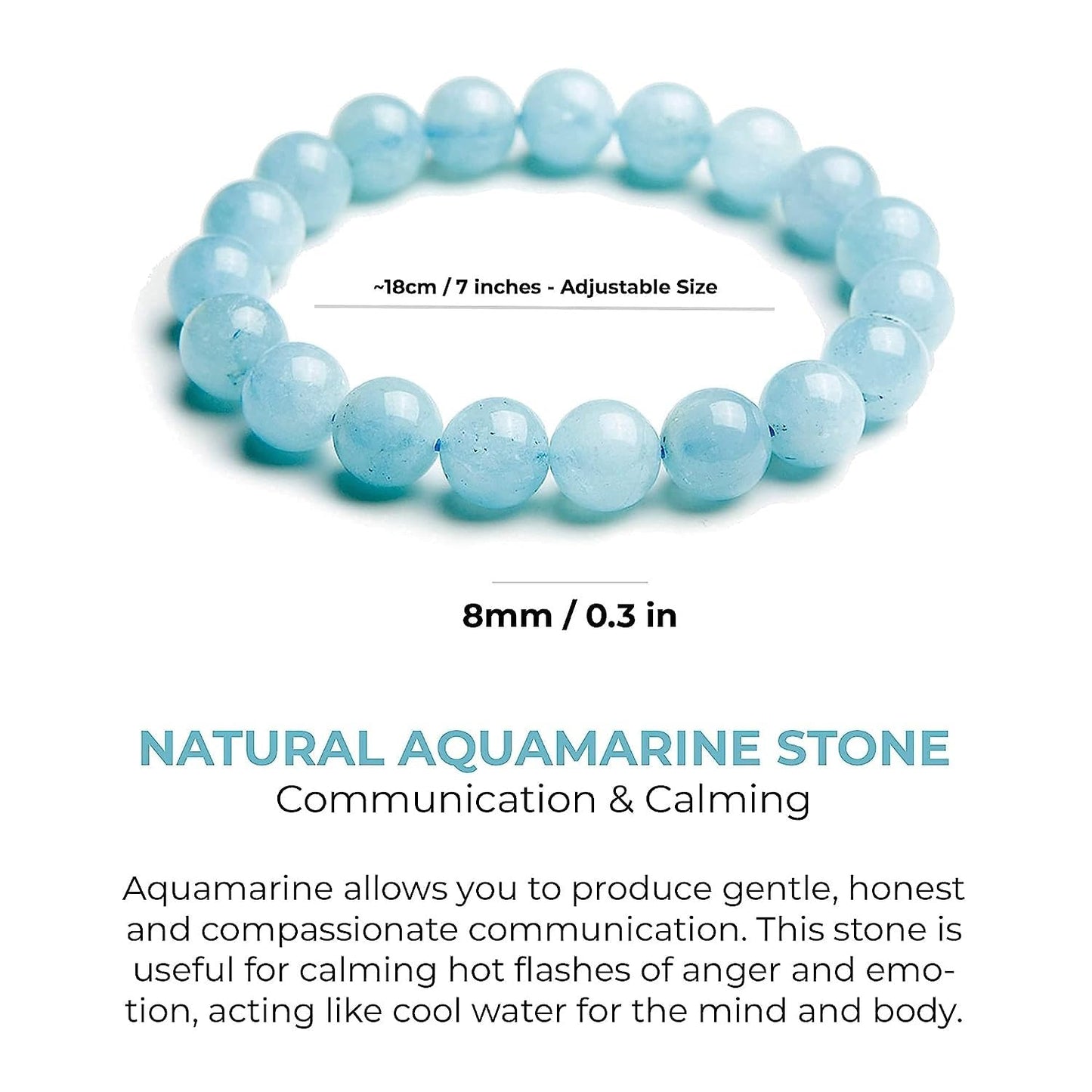 Divinity Natural Aquamarine Crystal Bracelet 8mm Unisex for Positive Energy, Peace, and Youthfulness