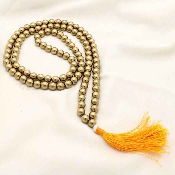 Divinity Crystals Golden Pyrite Jaap Mala 108 Beads for Prosperity, Wealth, Willpower, and Financial Abundance with Palo Santo and California White Sage Smudge Stick