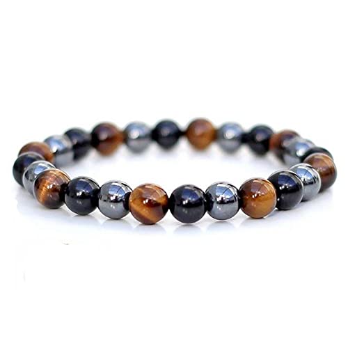 Natural Gemstone Bracelet for Reiki Healing - Divinity Crystals Triple Protection Semi Precious Gemstone Bracelet with 8mm Round Beads for Chakra Balance Default Title