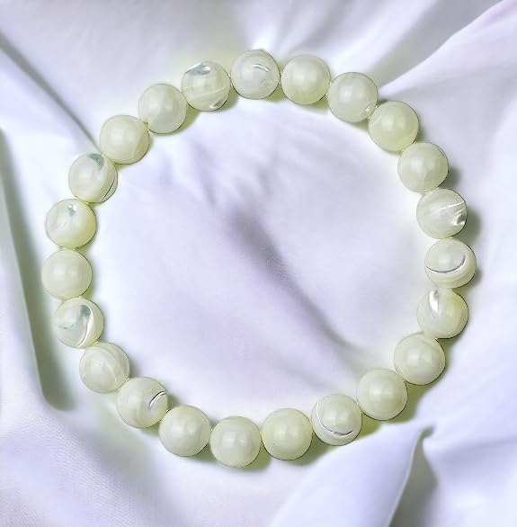 Divinity Mother of Pearl Bracelet - 8 mm Certified Unisex Nacre Bracelet for Prosperity and Abundance