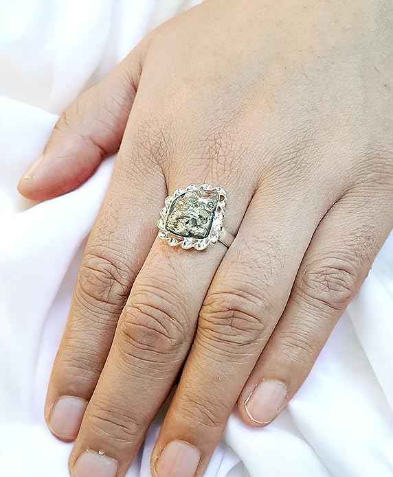Divinity Crystals Natural Certified Pyrite Crystal Adjustable Ring Geode Cluster for Men and Women