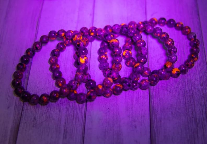 Yooperlite Fluorescent Bracelet – 8mm Certified Natural Stone UV Reactive Handmade Stretch Bracelet