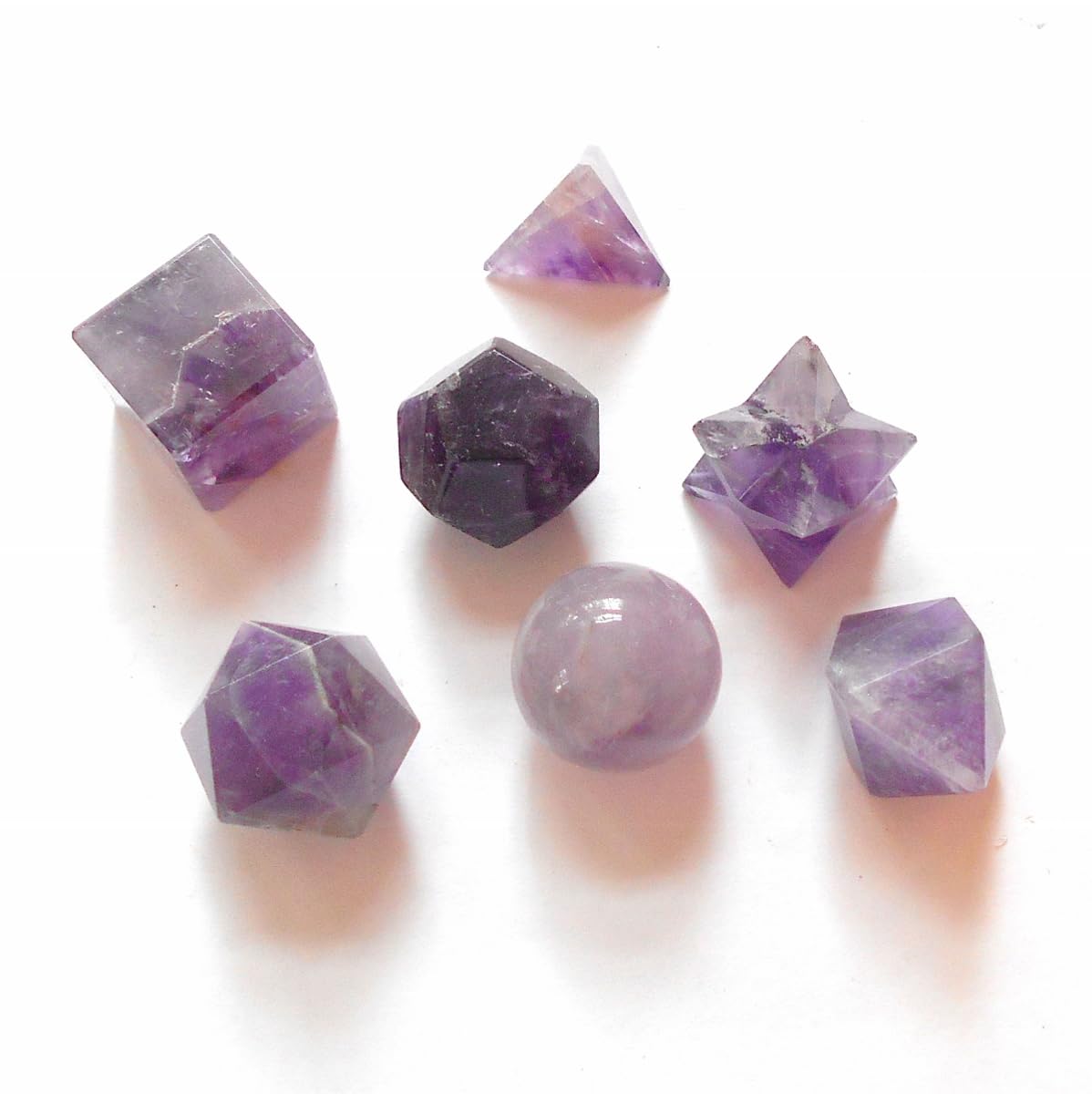 Amethyst Sacred Geometry Set - 7 Piece Healing Crystal Platonic Solid Shape Set for Chakra Balancing