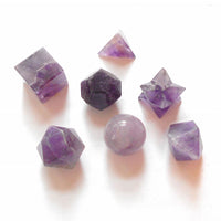 Amethyst Sacred Geometry Set - 7 Piece Healing Crystal Platonic Solid Shape Set for Chakra Balancing