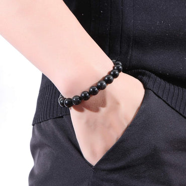 Divinity Crystals Black Obsidian Gemstone Bracelet for Reiki Healing and Chakra Balance - 8mm Round Beads