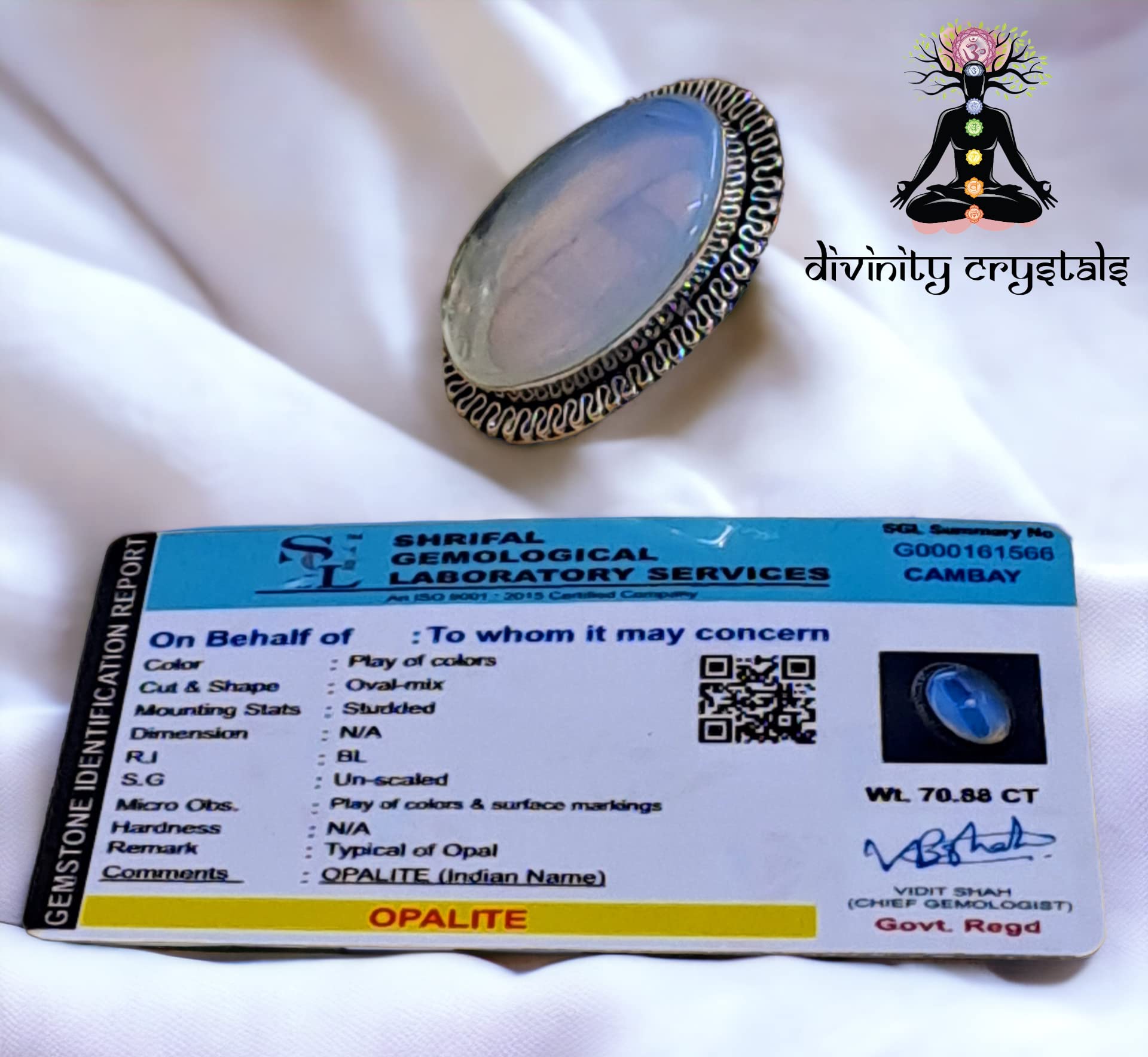 Divinity Opalite Crystal Ring - Certified Adjustable Healing Ring for Improved Communication and Meditation