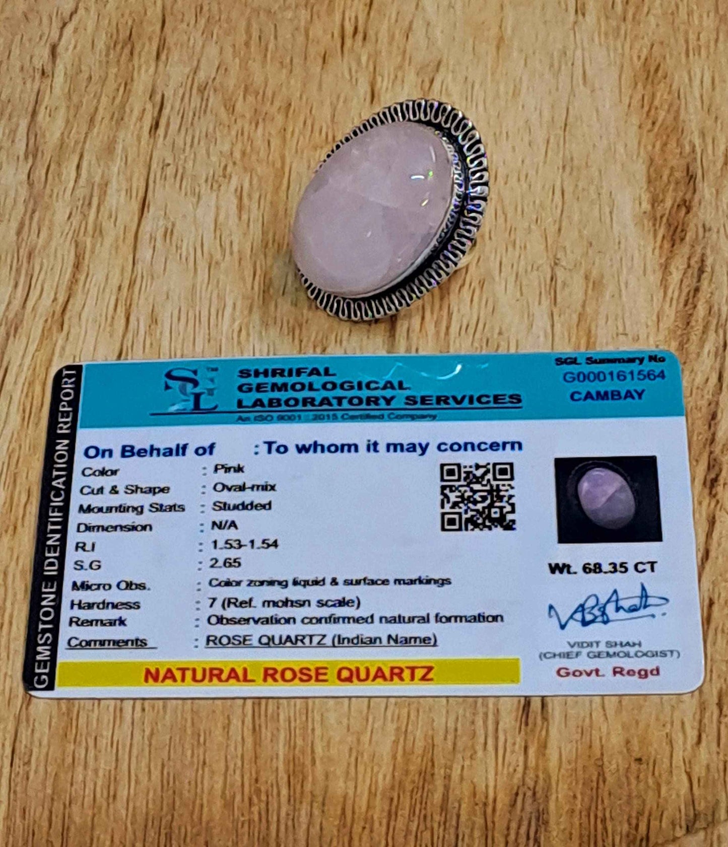 Divinity Certified Rose Quartz Crystal Ring - Abundance, Prosperity, Self Love, Wealth & Protection