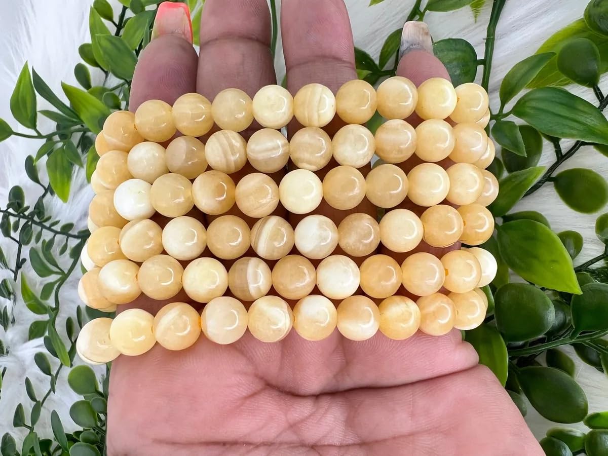 Divinity Crystals Yellow Calcite Bracelet - Natural Semi Precious Gemstone 8mm Beads for Reiki Healing and Chakra Balance