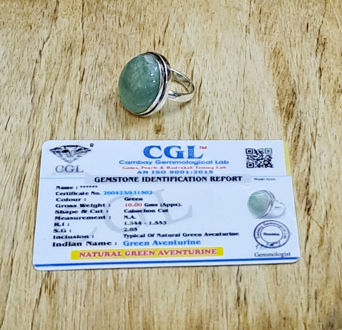 Divinity Certified Green Aventurine Crystal Ring - Adjustable for Abundance, Prosperity, Self Love, Wealth, and Protection