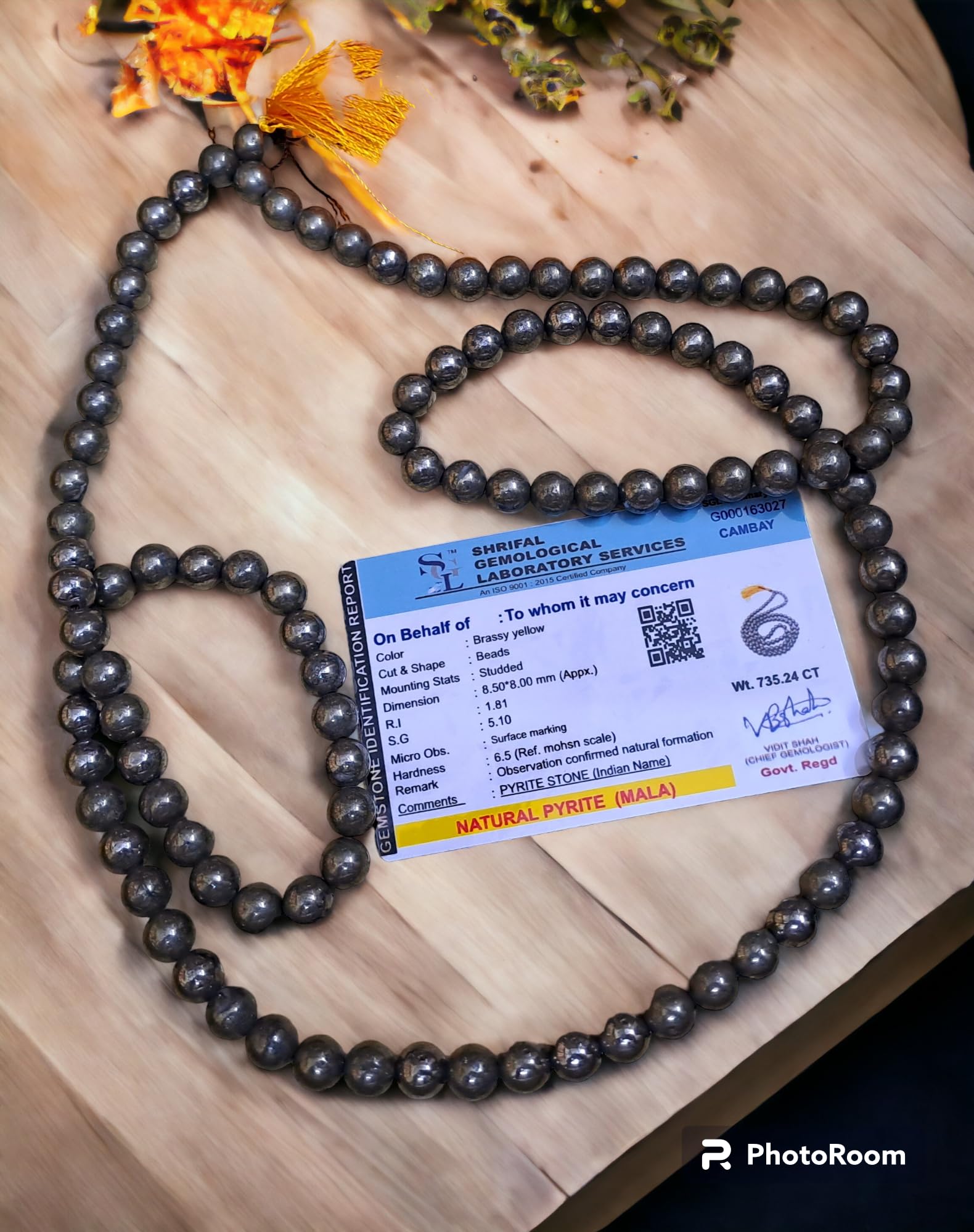 Divinity Crystals Jaap Mala Collection for Men and Women - Natural Pure 8mm Beads for Yoga, Reiki, Meditation & Feng Shui with Natural Pyrite Mala