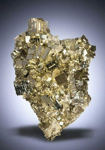 Golden Pyrite Crystal Cluster Geode - Original 740g High Energy Iron Pyrite Stone in Pine Wood Box for Abundance and Reiki