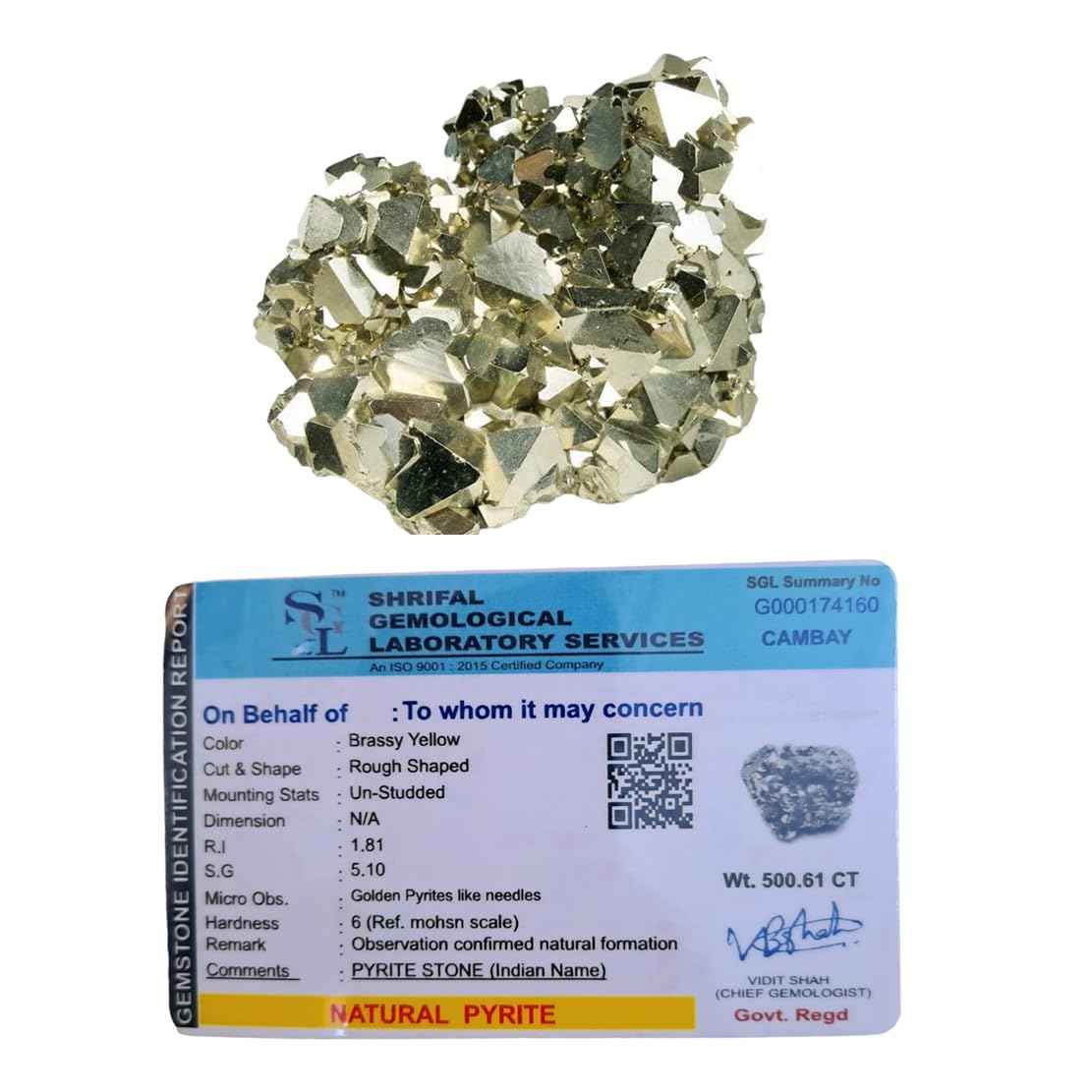Natural Pyrite Stone Clusters - Lab Certified High Energy Iron Pyrite Crystal for Manifesting Willpower and Abundance 75